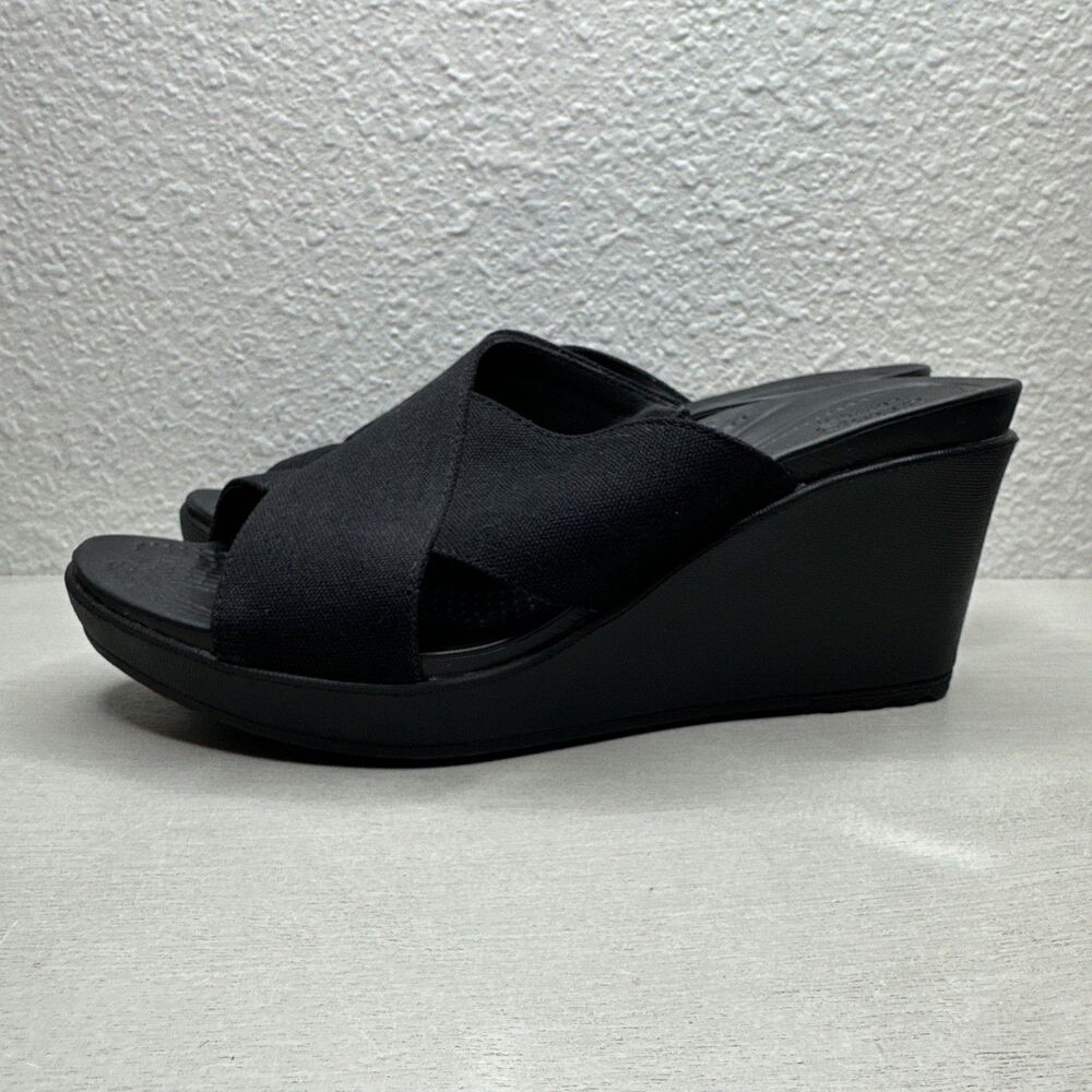 CROCS Black Wedge Sandal Mules - Picture 2 of 7